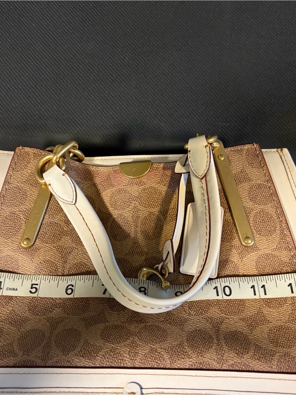 Coach Dreamer Brown Signature Satchel with Cream Trim and Gold Hardware - Picture 14 of 16